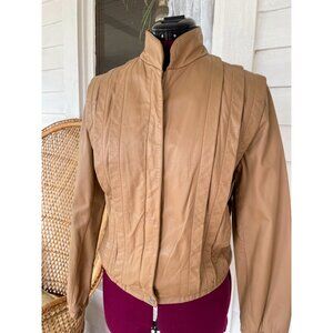Vintage 1980s Sara International Womens Leather Tan Jacket Size 8